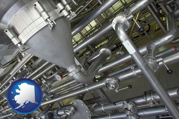 an industrial, stainless steel piping system - with Alaska icon