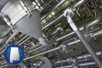 an industrial, stainless steel piping system - with Alabama icon