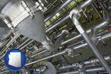 an industrial, stainless steel piping system - with Arizona icon