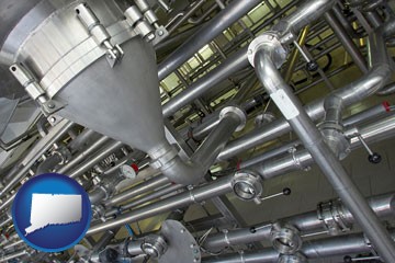 an industrial, stainless steel piping system - with Connecticut icon