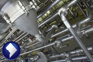 an industrial, stainless steel piping system - with Washington, DC icon