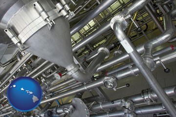 an industrial, stainless steel piping system - with Hawaii icon
