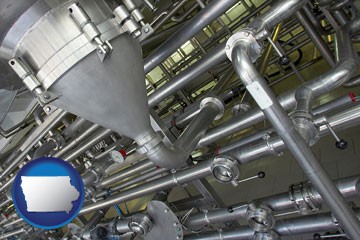 an industrial, stainless steel piping system - with Iowa icon
