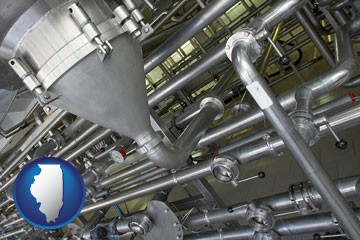 an industrial, stainless steel piping system - with Illinois icon