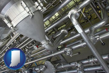 an industrial, stainless steel piping system - with Indiana icon