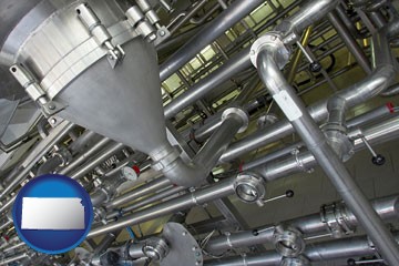 an industrial, stainless steel piping system - with Kansas icon