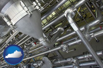 an industrial, stainless steel piping system - with Kentucky icon