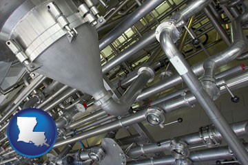 an industrial, stainless steel piping system - with Louisiana icon