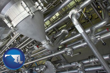 an industrial, stainless steel piping system - with Maryland icon
