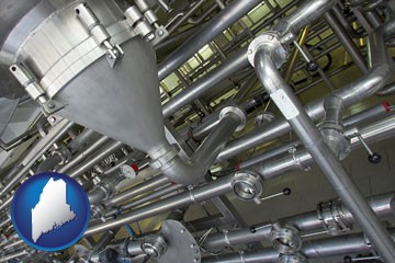 an industrial, stainless steel piping system - with Maine icon