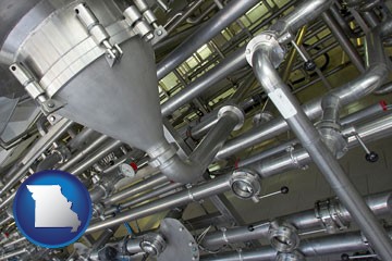 an industrial, stainless steel piping system - with Missouri icon