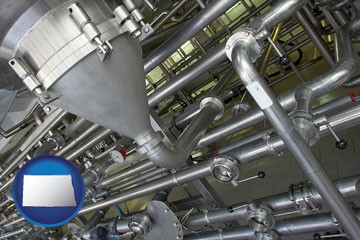 an industrial, stainless steel piping system - with North Dakota icon