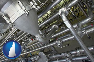 an industrial, stainless steel piping system - with New Hampshire icon