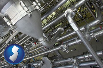 an industrial, stainless steel piping system - with New Jersey icon