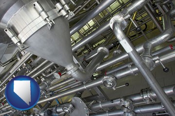 an industrial, stainless steel piping system - with Nevada icon