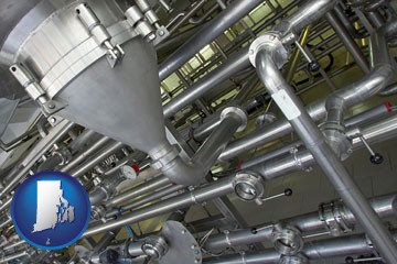 an industrial, stainless steel piping system - with Rhode Island icon