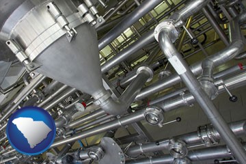 an industrial, stainless steel piping system - with South Carolina icon