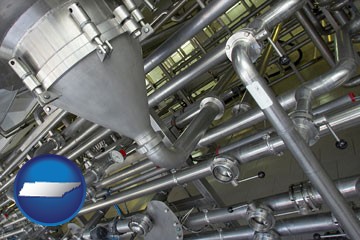an industrial, stainless steel piping system - with Tennessee icon