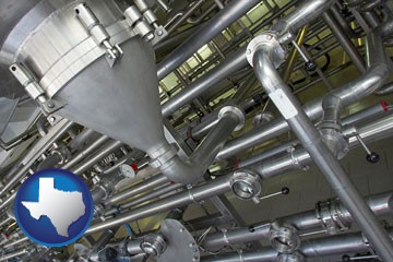 an industrial, stainless steel piping system - with Texas icon