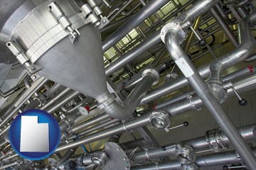 an industrial, stainless steel piping system - with Utah icon