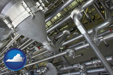 an industrial, stainless steel piping system - with Virginia icon