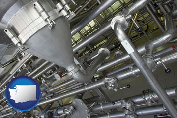 an industrial, stainless steel piping system - with Washington icon
