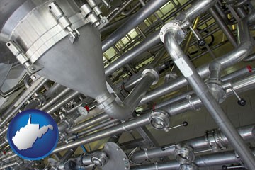 an industrial, stainless steel piping system - with West Virginia icon